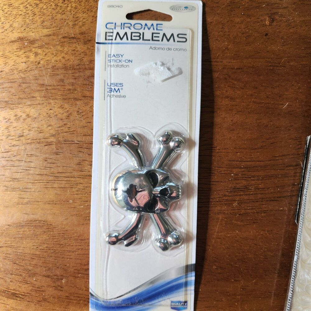 Custom Accessories Chrome Skull & Crossbones Emblem Decal 3M Adhesive Stick-On